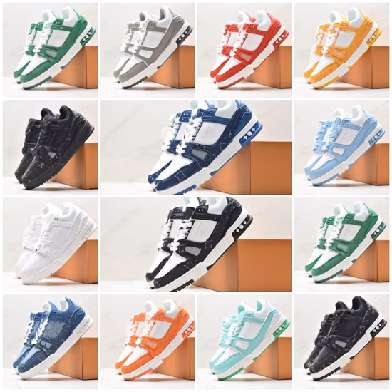 2023 Luxury Designer Casual Shoes Embossed Trainer Sneaker Triple White Pink Sky Blue Black Green Yellow Denim Mens Sneakers Women Trainers Size 38-46