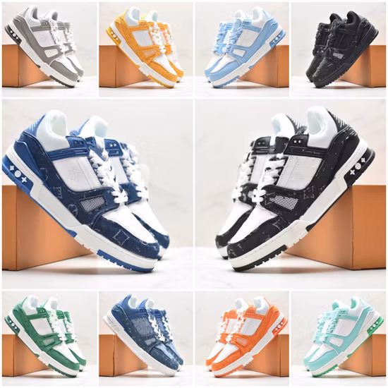 2023 Luxury Designer Casual Shoes Embossed Trainer Sneaker Triple White Pink Sky Blue Black Green Yellow Denim Mens Sneakers Women Trainers Size 38-46